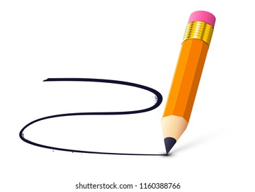 Pencil with eraser or rubber realistic icon with isometric object for school themed advertising