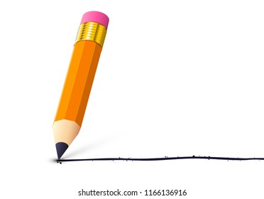 Pencil with eraser or rubber realistic icon with isometric object for school themed advertising