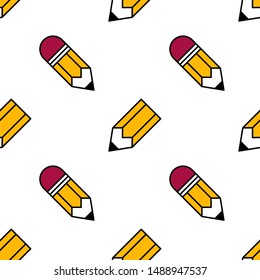 Pencil with eraser seamless pattern. Background. Abstract geometric shape texture. Design template for wallpapers,wrapping, textile. Vector Illustration
