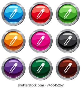 Pencil with eraser set icon isolated on white. 9 icon collection vector illustration