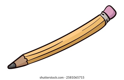 Pencil with eraser side view colored doodle vector illustration. Isolated on white background