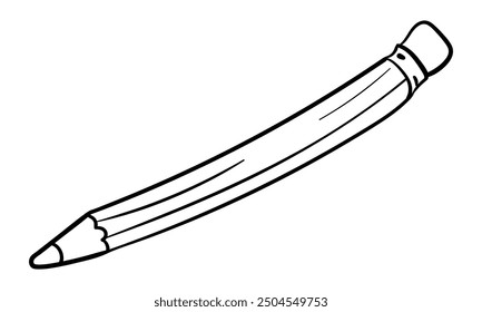 Pencil with eraser side view hand drawn outline vector illustration. Isolated on white background