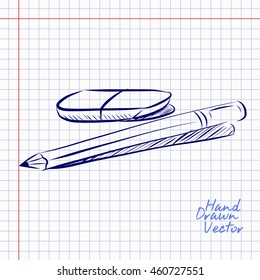 Pencil and Eraser Sketch Illustration. Vector Eps. 10