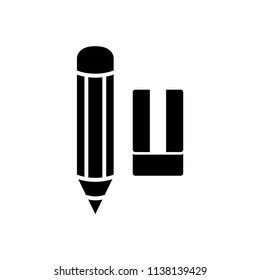 pencil with eraser - stationery icon vector