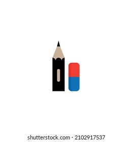 Pencil and eraser. This stationery-themed vector illustration can use for icons, logos, stickers, patches, labels, signs, badges, certificates, or flayer decorations.