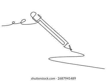 Lápis com um desenho de linha contínua de ponta de borracha. Educação, escrita e conceito de criatividade. Ilustração de vetor minimalista isolada sobre fundo branco.