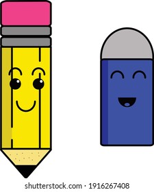 Pencil and Eraser Vector Cute Design