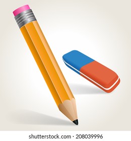 Pencil and eraser, vector illustration