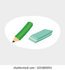Bleistift und Radiergummi. Vektorgrafik.