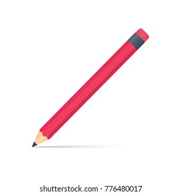 Pencil with eraser. Vector illustration in a flat style