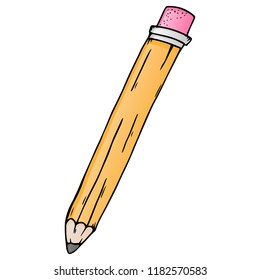 Pencil with eraser. Vector illustration of a pencil with an eraser. Hand drawn pencil.