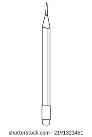 Pencil with eraser - vector linear picture for coloring book, logo or pictogram. Outline. Graphite wooden pencil, picture for coloring book, sign or icon