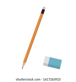 A pencil and an eraser.A student, school and a learned image.