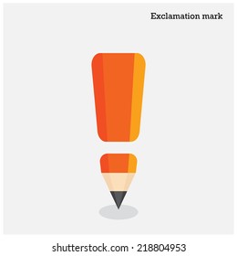 Pencil Exclamation Mark On Background. Education Concept. Vector Illustration