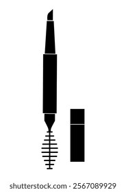 pencil eye brow and brush 2 in 1 icon, sign, symbol black color of cosmetic beauty product