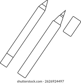 Pencil eyebrow and eyeliner isolated. Vector graphic line illustration. Black and white kawaii icon. For poster, party invitation, backdrop, ad, sale promotion, print for t-shirt
