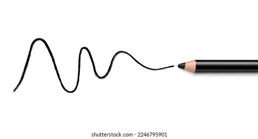 Pencil eyebrow with tracing line stroke. Black eye pencil or eyeliner or magnificent eyebrows. Stroke Line Isolated on White Background. Vector 3d realistic