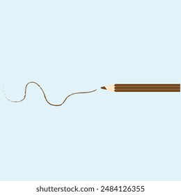 Pencil eyebrow with tracing line stroke. Dark Brown eye pencil or eyeliner or magnificent eyebrows. Stroke Line Isolated on Light Blue Background. Vector 3d realistic. EPS editable file.