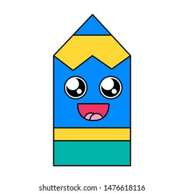 Pencil fascinated face vector emoticon. Delighted school tool emoji, enchanted character sticker
