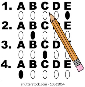 pencil filling in circles on multiple choice test - vector