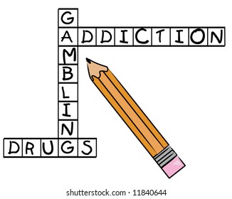 pencil filling in crossword - gambling addiction and drugs - vector