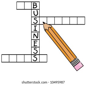 pencil filling in the word business on crossword puzzle - vector