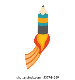 pencil with fire flames icon over white background. start-up concept. colorful design. vector illustration