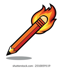 Un Lápiz Con Vector De Fuego Flotando Sobre Fondo Blanco Diseño De Ilustración