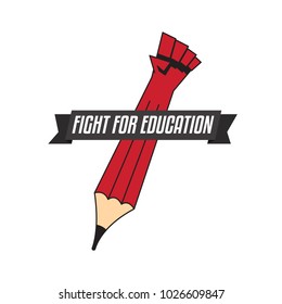 Pencil and Fist Vector illustration with Text box template. Fight for education concept.