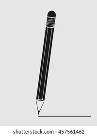 Pencil flat black icon. Vector icon of pencil with eraser