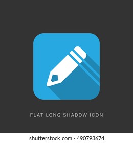 Pencil Flat blue long shadow Icon / Logo Design