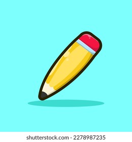 Pencil Flat Cartoon Icon. Pencil Logo Concept Isolated Premium Vector Illustration