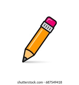 Pencil flat color icon with black stroke. Vector illustration.