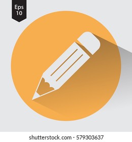Pencil Flat Icon In Circle. Simple Sign Of Drawing. Web Symbol. Vector Illustration