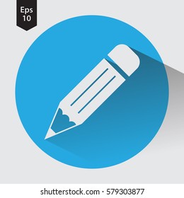 Pencil Flat Icon In Circle. Simple Sign Of Drawing. Web Symbol. Vector Illustration