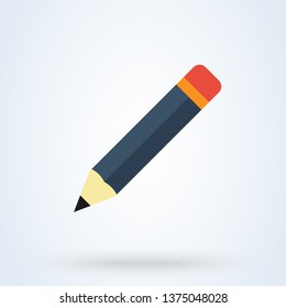 Pencil flat icon with long shadow on white background. Flat design style modern vector illustration.