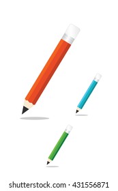 Pencil flat icon with long shadow on white background