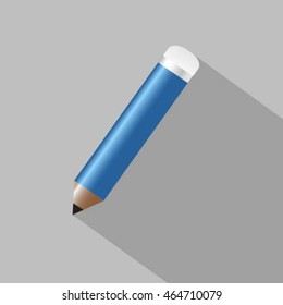 Pencil flat icon with long shadow on white background