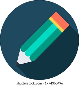 Bleistift-Flachsymbol auf blauem Hintergrund, Vektorsymbol