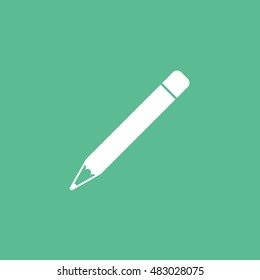 Pencil Flat Icon On Green Background