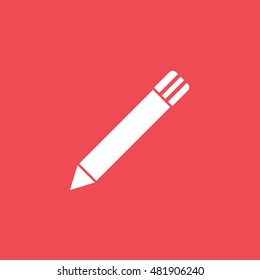 Pencil Flat Icon On Red Background