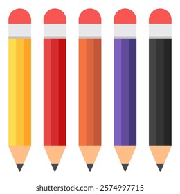 Pencil flat icon set isolated on white background.