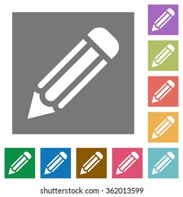 Pencil flat icon set on color square background.
