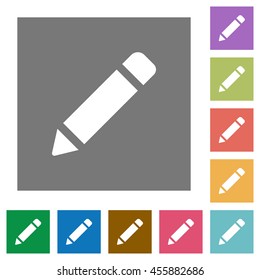 Pencil flat icon set on color square background.