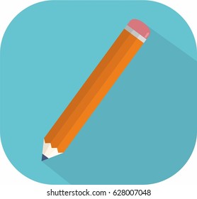 Pencil flat icon vector illustration with drop shadow.