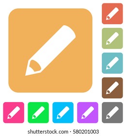 Pencil flat icons on rounded square vivid color backgrounds.