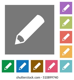 Pencil flat icons on simple color square background.