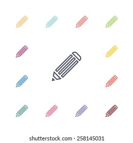 pencil flat icons set. Open colorful buttons 