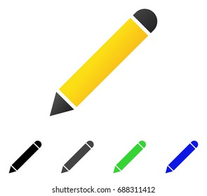 Pencil flat vector icon. Colored pencil gradient, gray, black, blue, green icon versions. Flat icon style for graphic design.