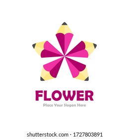 Pencil flower logo template vector. Suitable for business, web, education, art and design